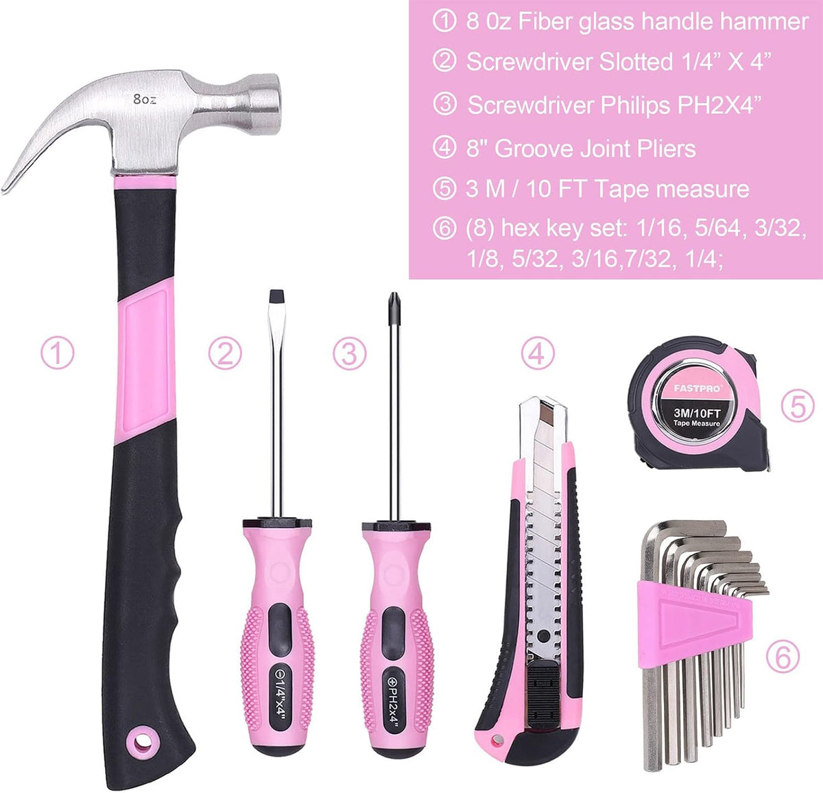 14-Piece Pink Tool Kit, Hand Tool Set for women, Household Tools for Home Maintenance & Repairing,DIY Tools with Small Tool Bag