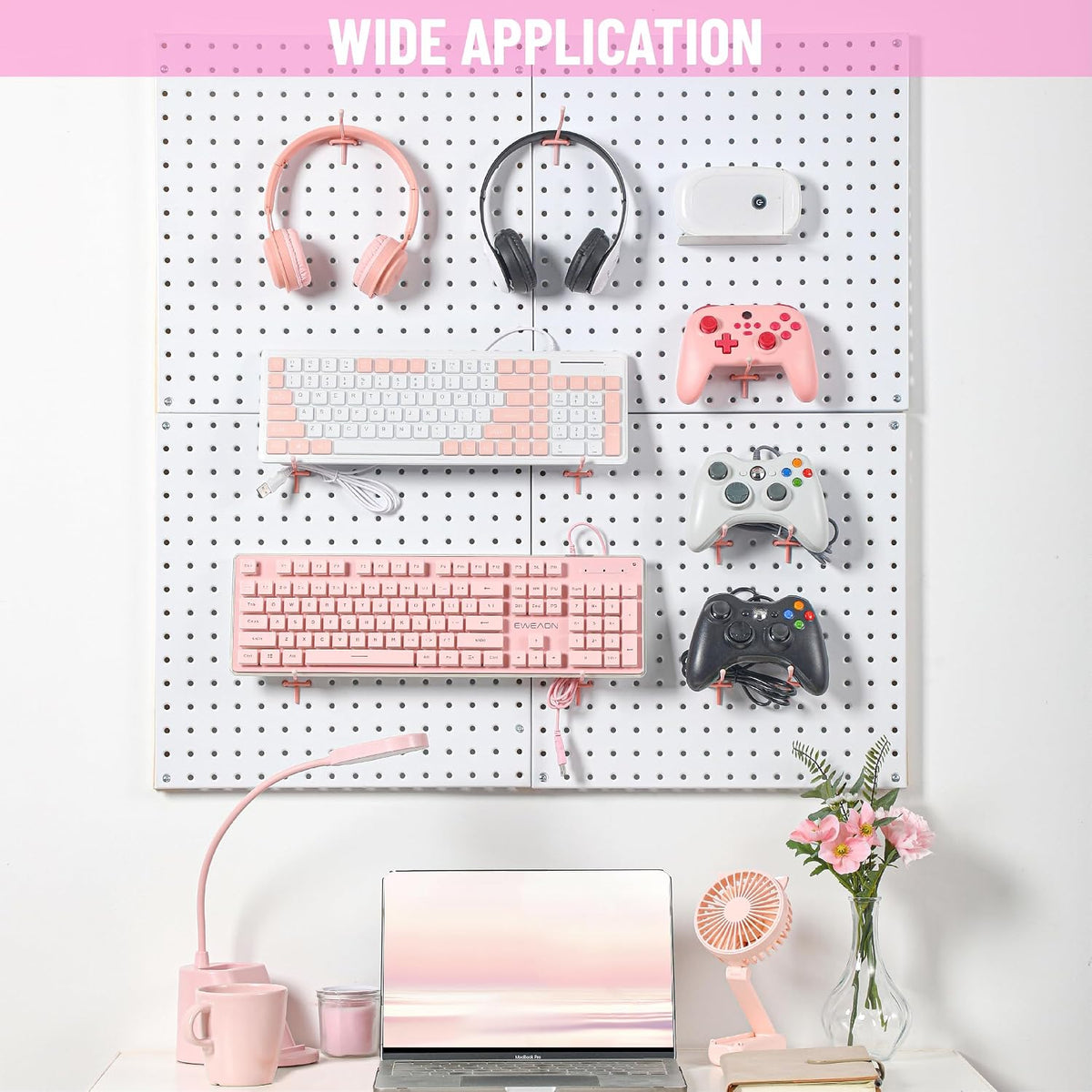 50 Pack 2 Inch Pink Pegboard Hooks with Rubber Tips