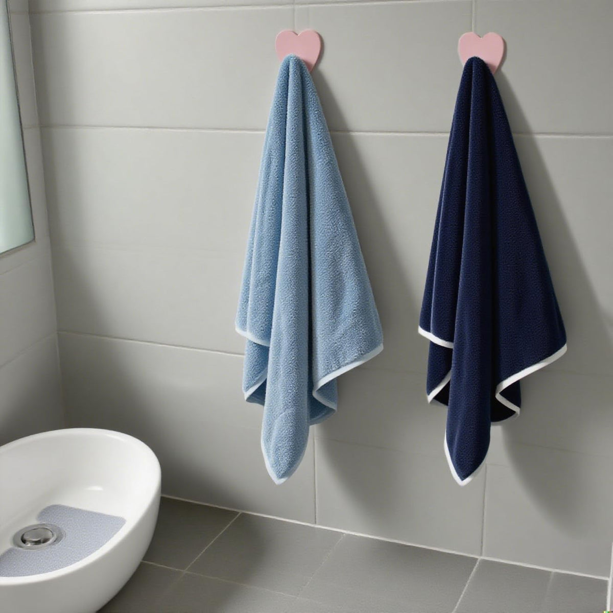 Cute Wall Hooks Self Adhesive Towel Hooks 4 Pack Pink Heart Shaped Wall Hooks, No Drill Stick on Hooks for Bathroom