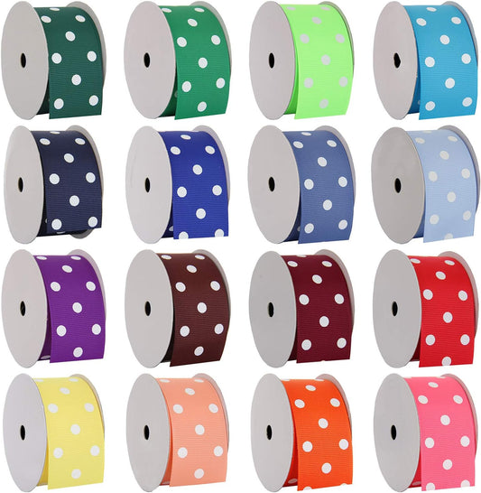 Peach Grosgrain Dot Ribbon - 3/8" x 10 yd | White-dot printed grosgrain ribbon - perfect for bows, hair clips, gift wrapping & DIY decorations