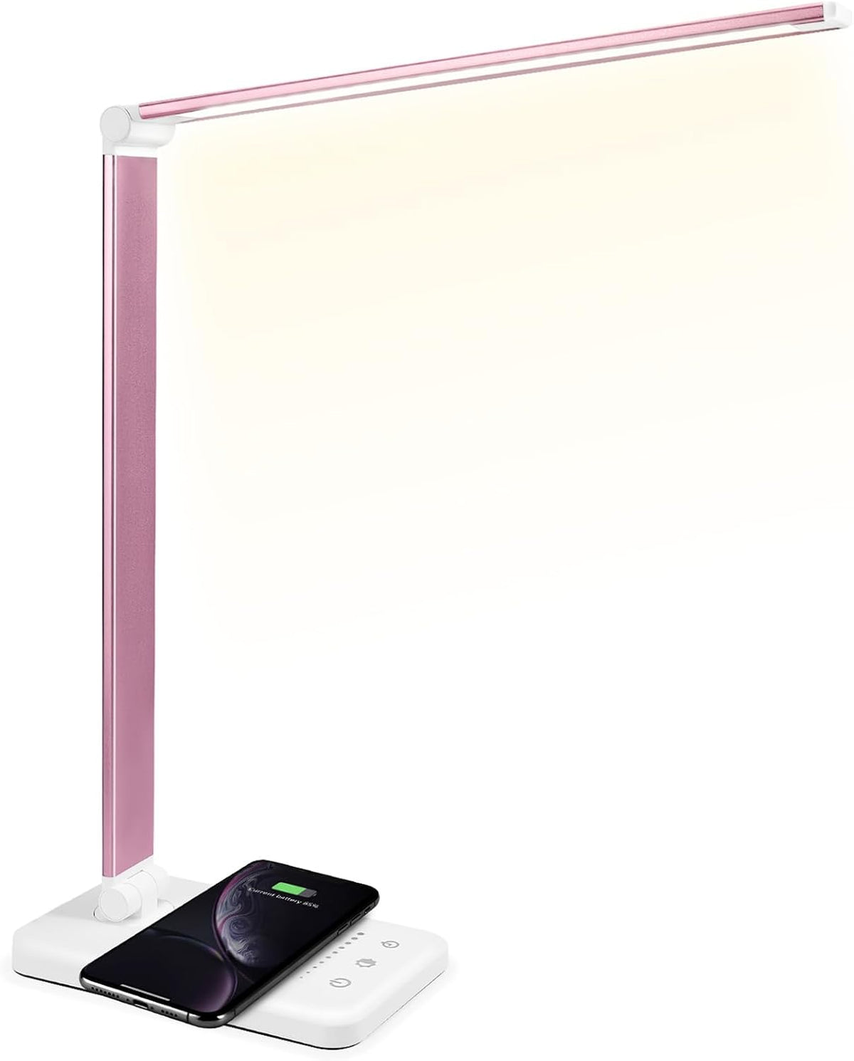 LED Desk Lamp with Wireless Charger, USB Charging Port, Eye Care