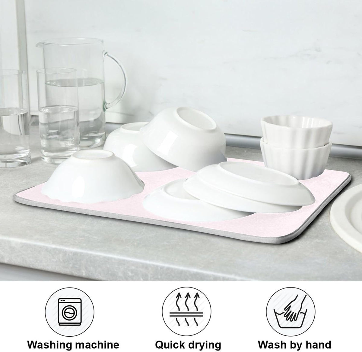 Blush Pink Small Dish Drying Mat Xl for Dishes Kitchen Accessories Counter Microfiber Dish Drainer Pad Heat Resistant Mat Decor 16x18 Inch