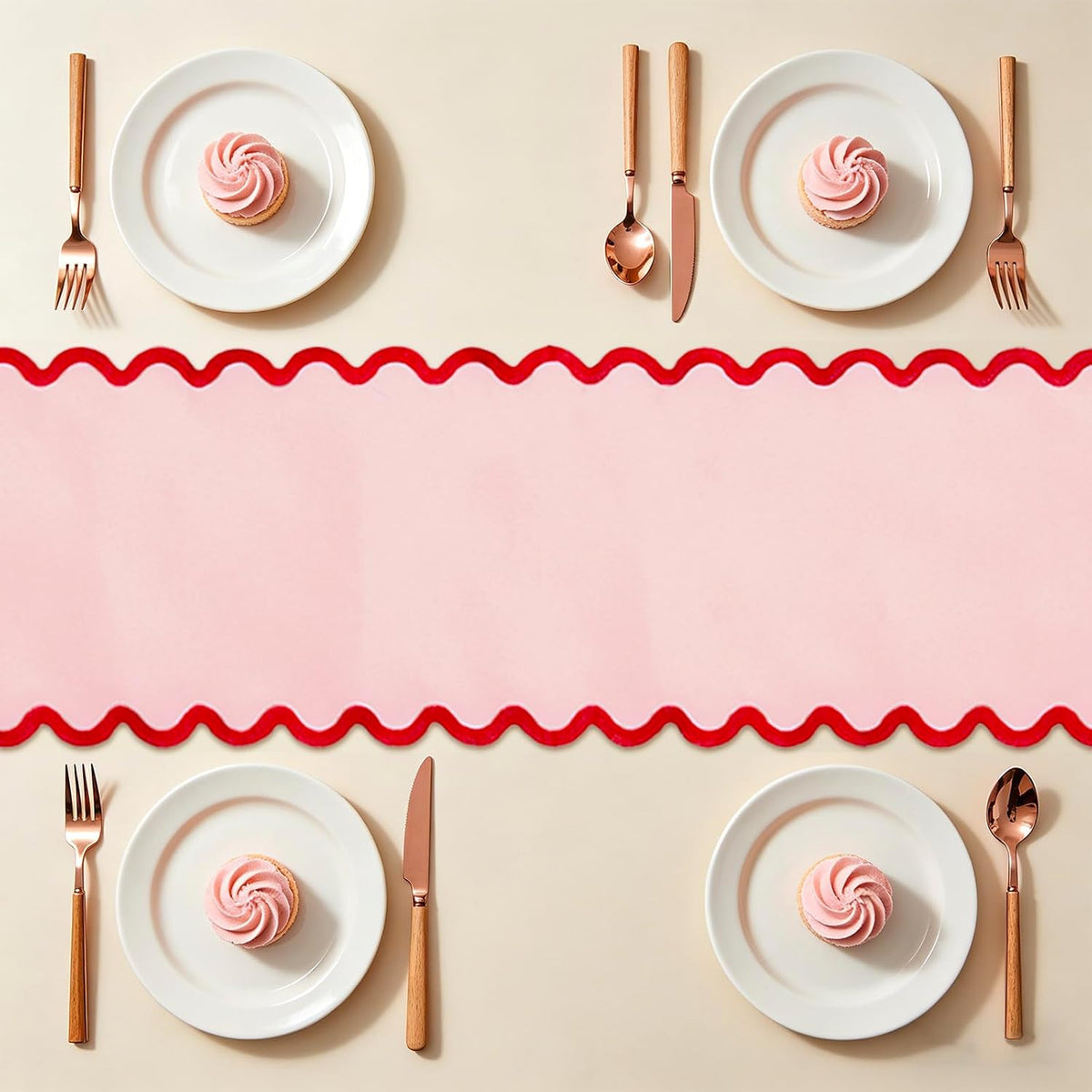 Scalloped Edge Table Runner Elegant Red Pink Table Cover Decoration for Holiday Wedding Birthday Party Home Kitchen Dining, 12.6 x 69.3 Inch