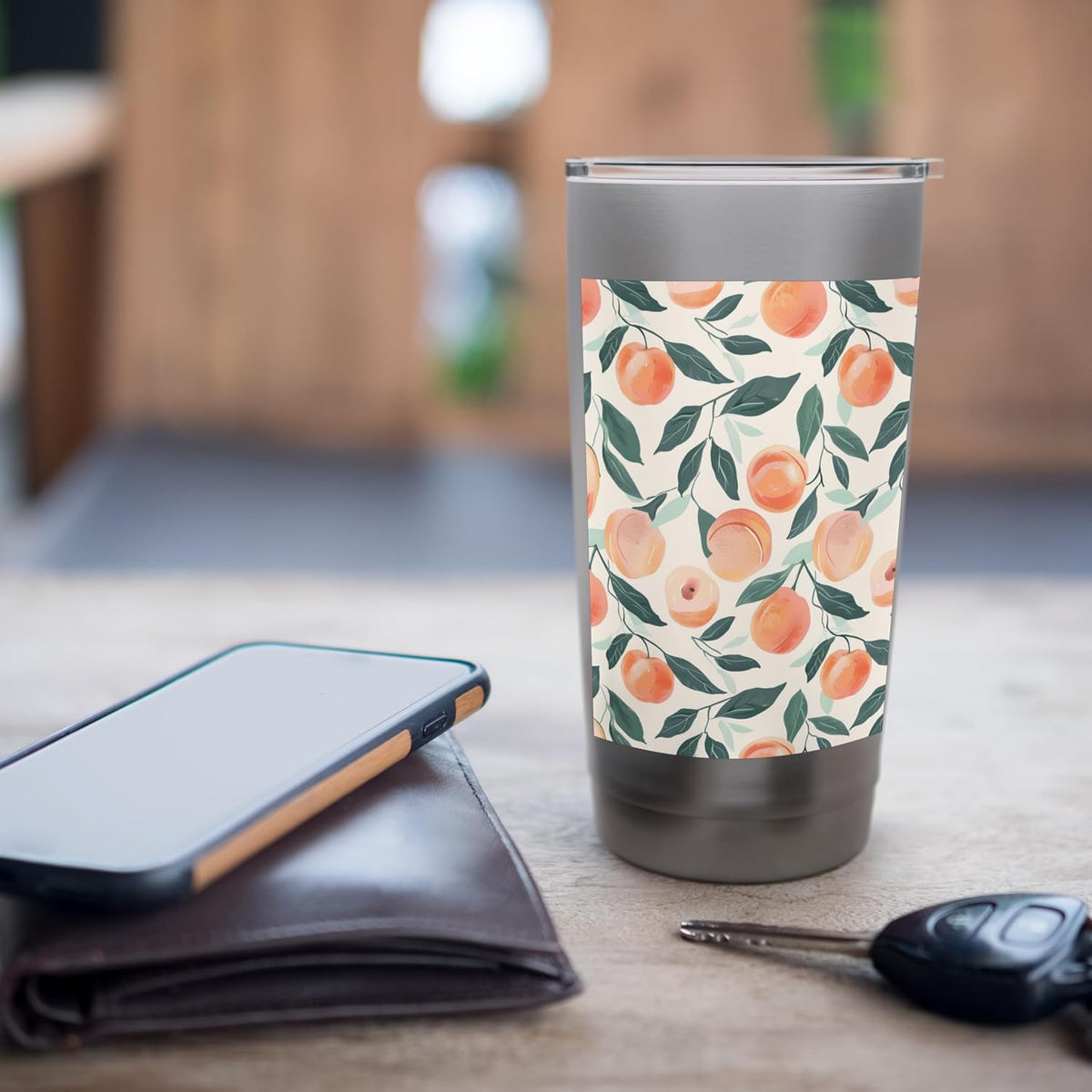 Peach Pattern Art Vintage Fruit Stainless Steel Insulated Tumbler