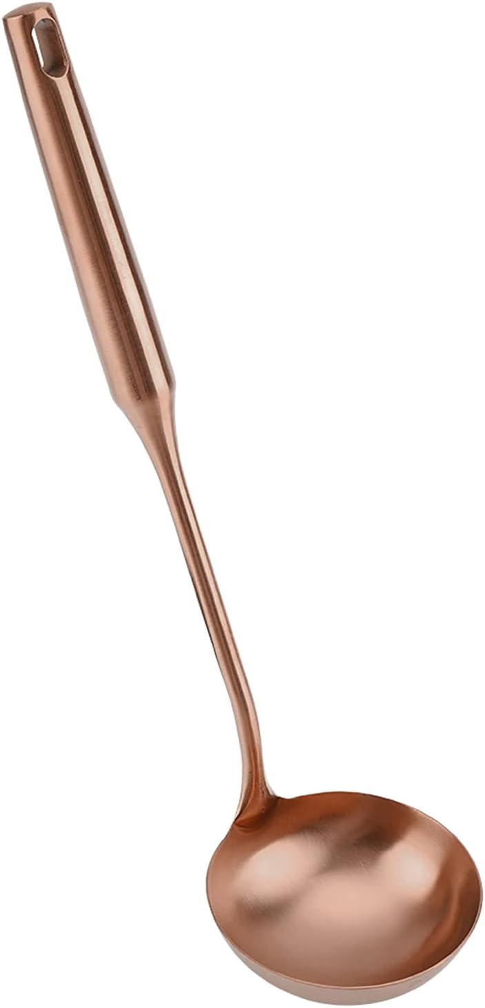 Ladle and Metal Spatula, Soup Spoon and Wok Spatula For Cooking/Serving (soup ladle-Rose Gold)
