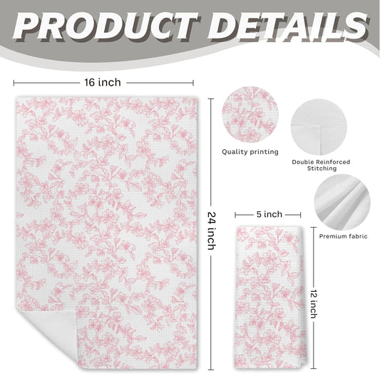 Pink Vintage Floral Kitchen Towels, Retro Shabby Chic Flower Dish Tea Towels for Kitchen Decor, Blush Pink Aesthetic Floral Hand Towels for Bathroom Decor, 16x24 Inch