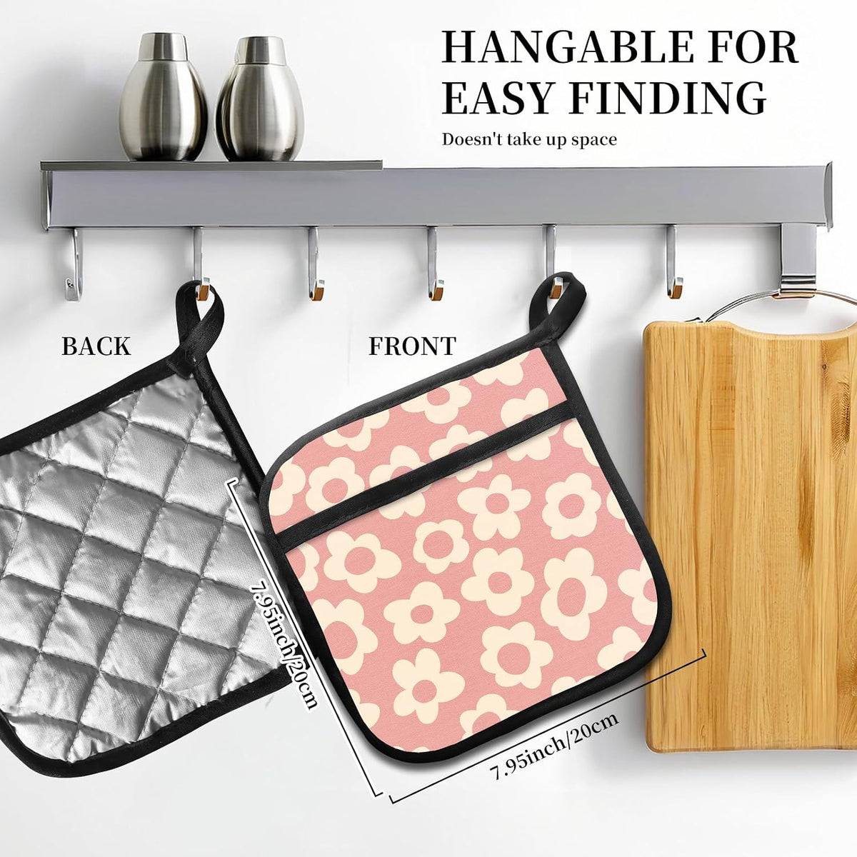 2 Pack Pot Holders for Kitchen Clearance, Cute Hot Pads, Funny Oven Pot Holders, Potholders Sets for Kitchen Heat Resistant Pink Cute Flowers