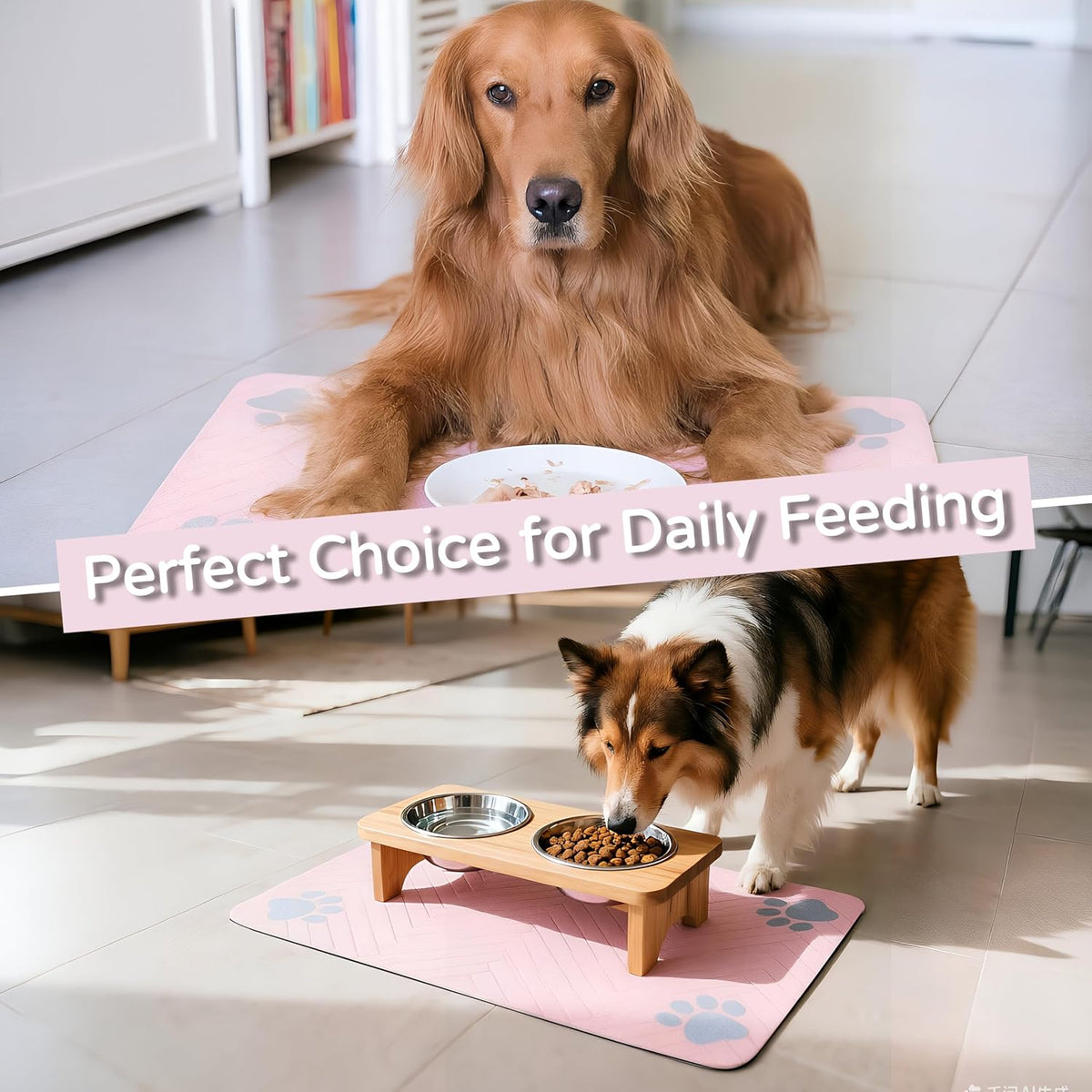 Dog Cat Food Mat, Absorbent Pet Feeding Mat for Food and Water Bowl