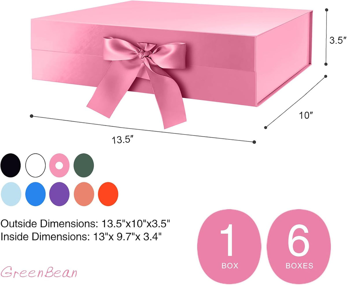 Large Pink Gift Box with Lid for Presents 13x9.7x3.4 Inches