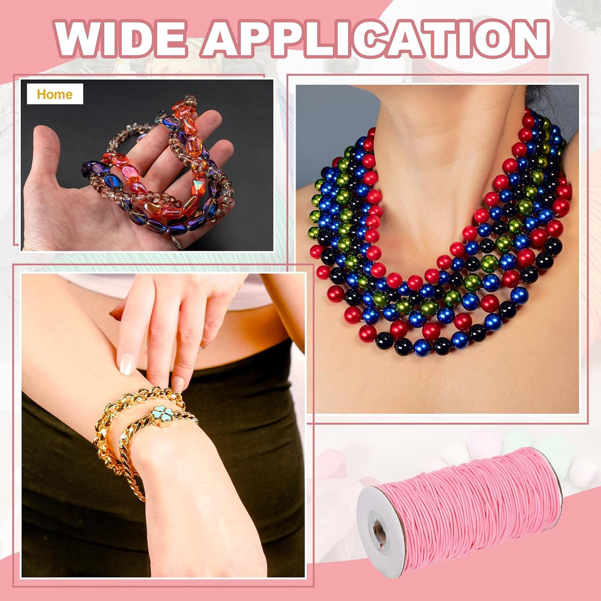 Stretchy String for Bracelets, Elastic Crystal Thread Stretch Elastic Beading Cord 2mm & Peach Pink-Fitting for(Bracelets/Sewing/Beading/Necklace/Jewelry Making/Crafts DIY)
