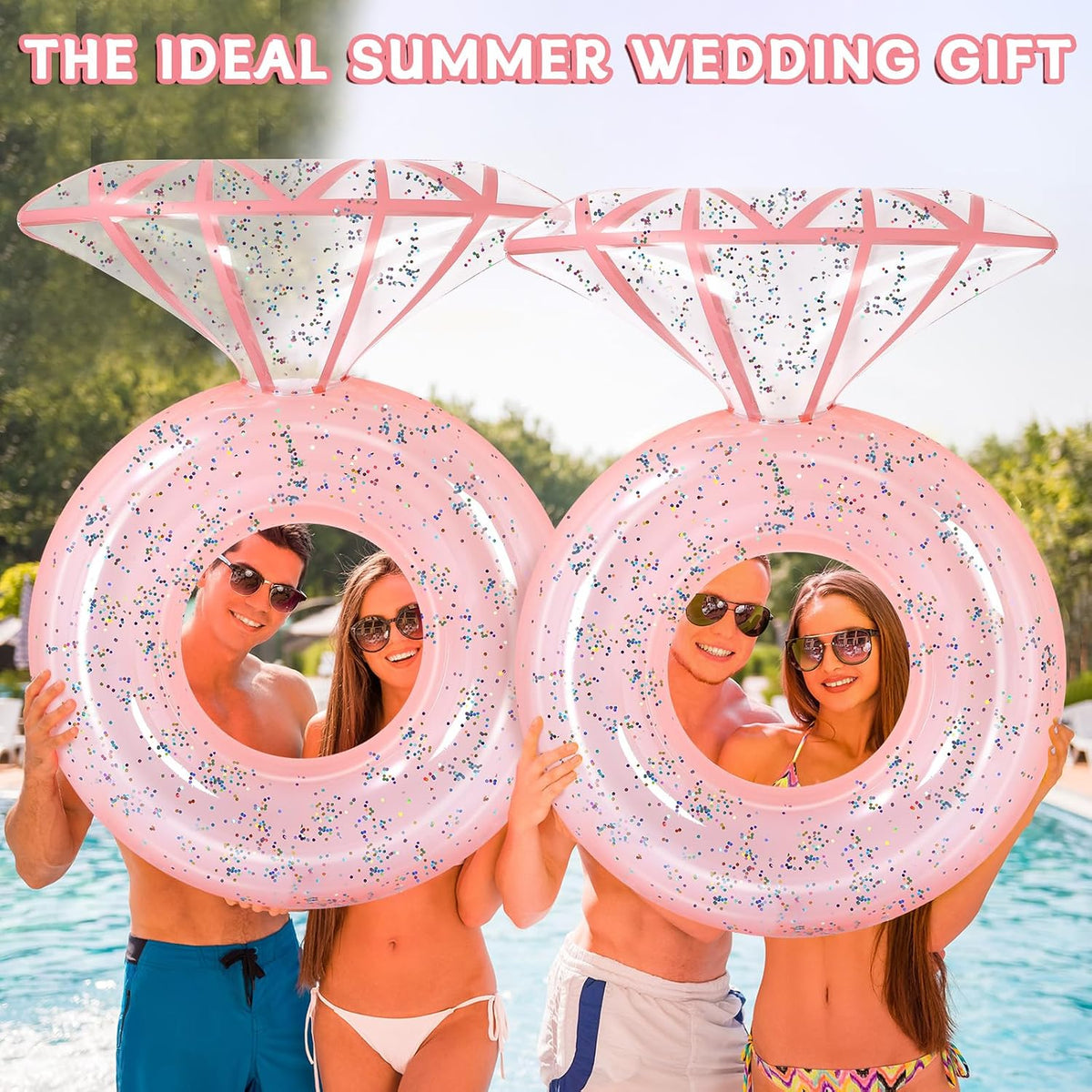 Bride Diamond Ring Pool Float & Towel Set Bachelorette Party Decoration Inflatable Diamond Pool Float Bridal Shower Gift Engagement Party Favors Swimming Tube River Wedding Photo Prop (Pink Glitter)