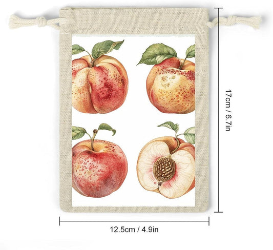 LPSADGF 8 PCS Four Peaches Pattern Drawstring Gift Bags Reusable Cotton Linen Storage Pouches for Christmas, Weddings, Parties, Favors 4.9"x6.7" Small Burlap Bags