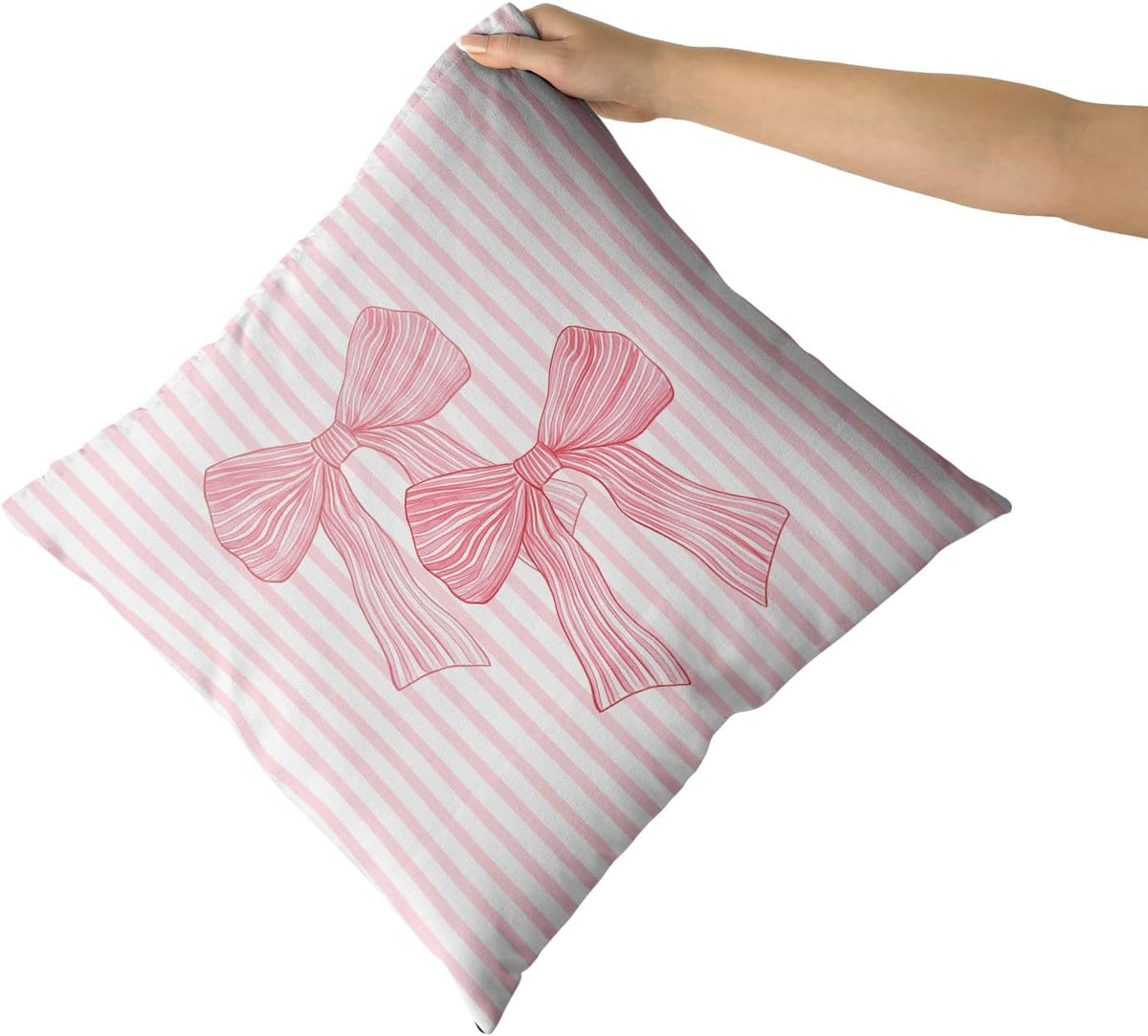 Pink Bow Pillow Covers 18x18 Inch Set of 2 Pink and White Striped Pillowcase for Home Preppy Room Bedroom Sofa Decor, Double Sided Pattern