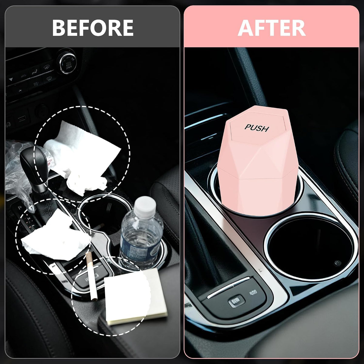 Car Trash Can with Lid, Leakproof, 30 Trash Bags, Pink, 2 Pack