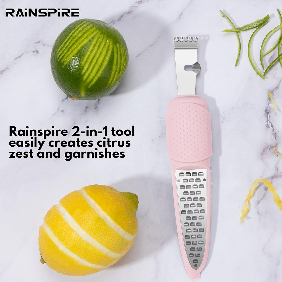Lemon Zester Tool with Channel Knife, Stainless Steel Citrus Zester Tool, Lemon Peeler, Zesters for Kitchen, Ultra Sharp 2-in-1 Tool Easily Creates Citrus Zest, Pink