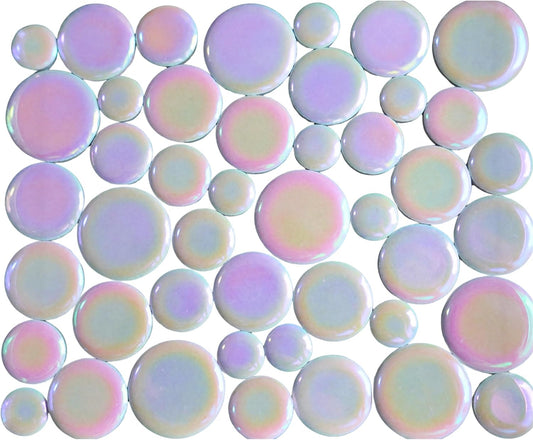 1.1 lbs Iridescent Ceramic Round Mosaic Tiles, 4 Sizes, Multi-Color Glossy Circles for DIY Craft, Backsplash, Home Decor, and Art Projects (Pink)