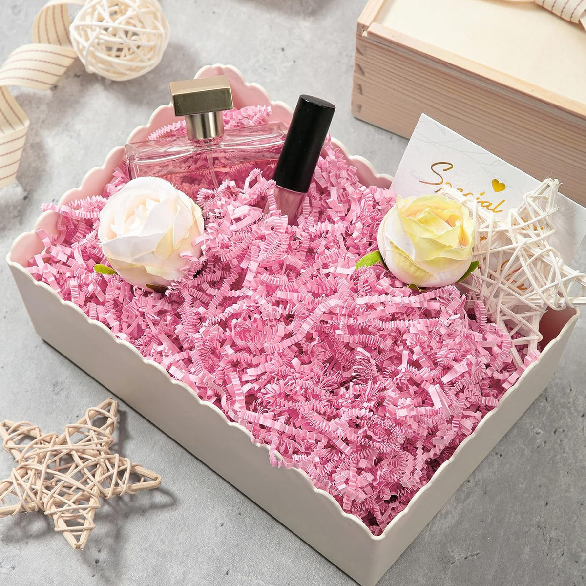 1/2 LB Crinkle Paper Filler Light Pink Shredded Paper for Gift Box