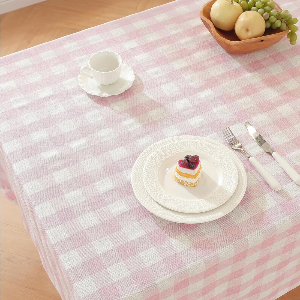 Pink Gingham Tablecloth Rectangle Checkered Table Cloth Cotton Linen Fabric Wrinkle Free Washable Buffalo Plaid Table Cover for Kitchen Dining Picnic Camping, 60 * 75 inch