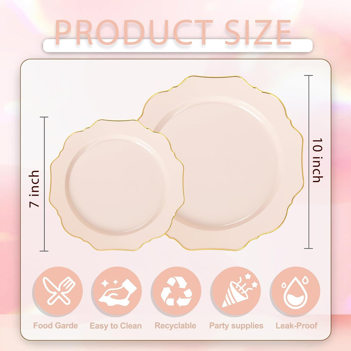 200PCS Pink Plastic Plates - Pink and Gold Plastic Plates - Include 100 Dinner Plate and 100 Cake Plate for Wedding/Bridal Shower/Tea party