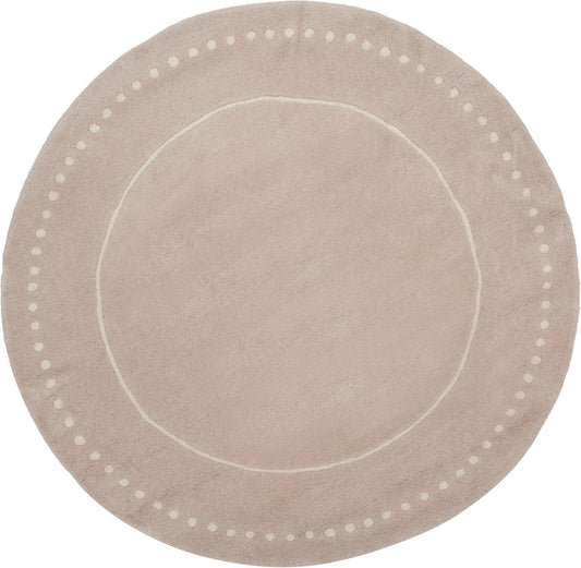 Bella Collection Area Rug - 5' Round, Light Pink & Ivory, Handmade Dotted Border Wool, Ideal for High Traffic Areas in Living Room, Bedroom (BEL151M)
