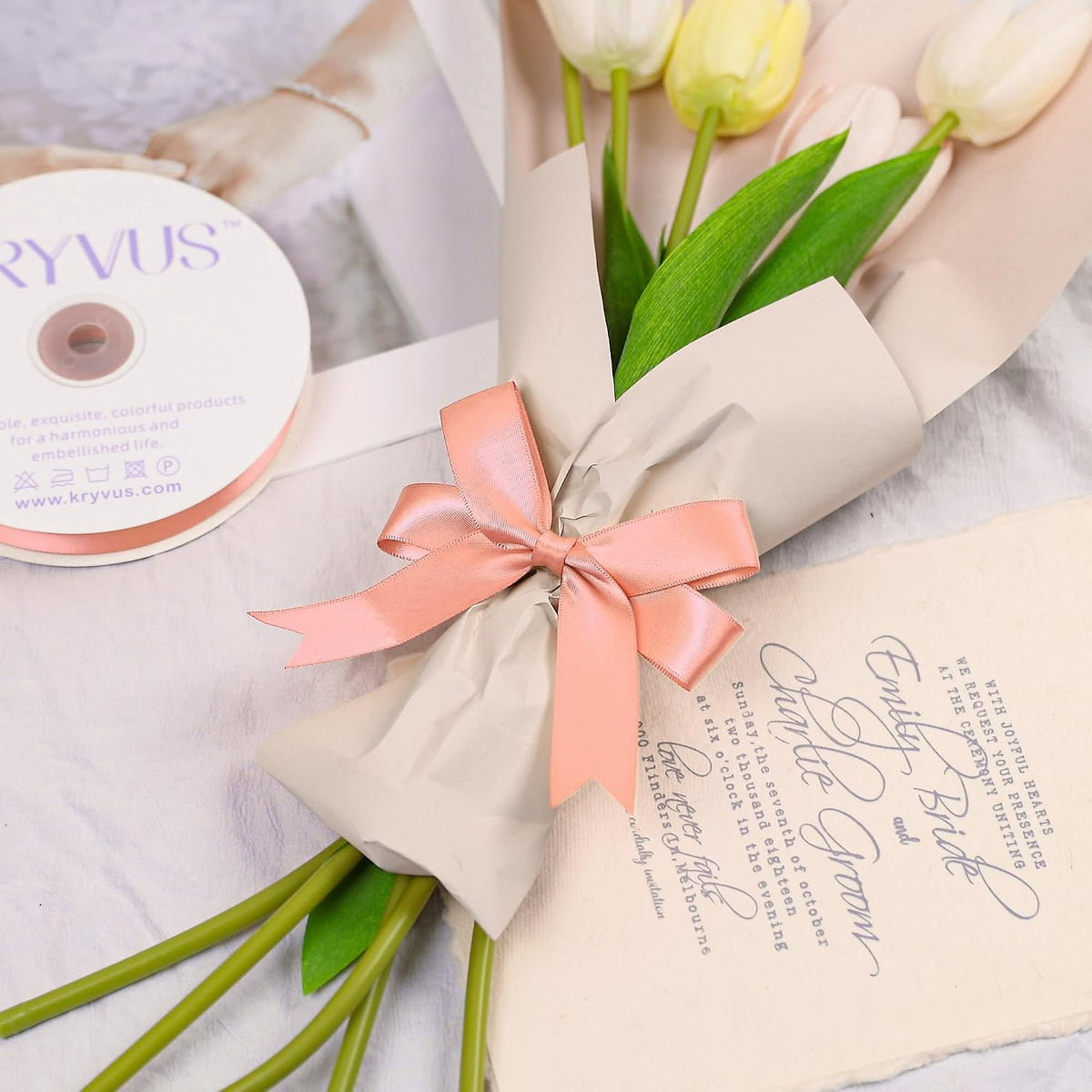 Peach Satin Ribbon, Double Faced 7/8 Inch X 25 Yards Peach Ribbon, Premium Satin Ribbons for Gift Wrapping, Crafts, Hair Bow Making, Sewing, Flower Bouquet, Wedding Party Decor