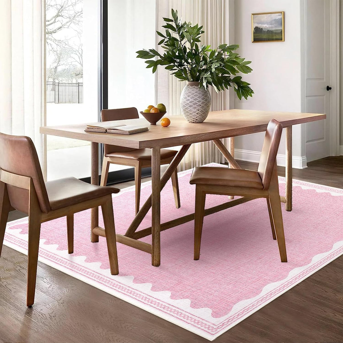 5x7 Scalloped Area Rugs Pink Washable Living Room Bedroom Rug