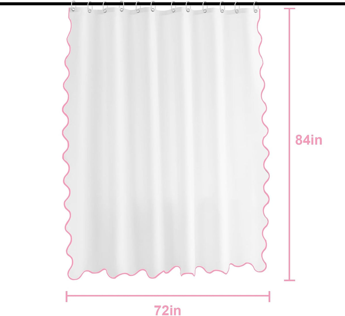 Pink and White Boho Cute Scalloped Shower Curtain, Long Modern Aesthetic Shower Stall Curtains for Bathroom, Luxury Waterproof Fabric, Girly Dorm Funky Pretty Elegant Bath Decor Sets (Pink, 84 x 72)