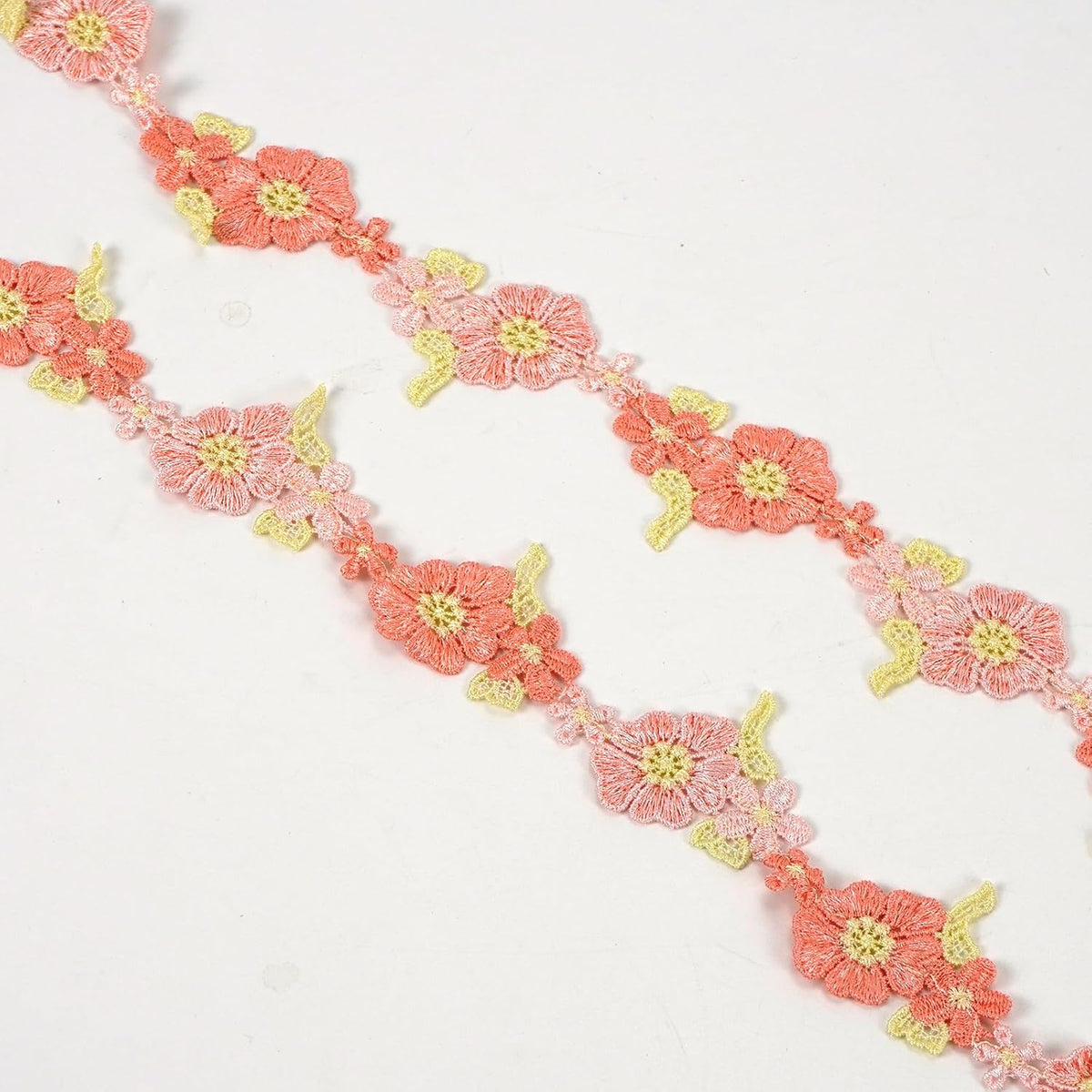 2 Yards Pink Flower Lace Trim Knitting Embroidered Ribbon Wedding Applique for DIY Sewing Craft Supplies
