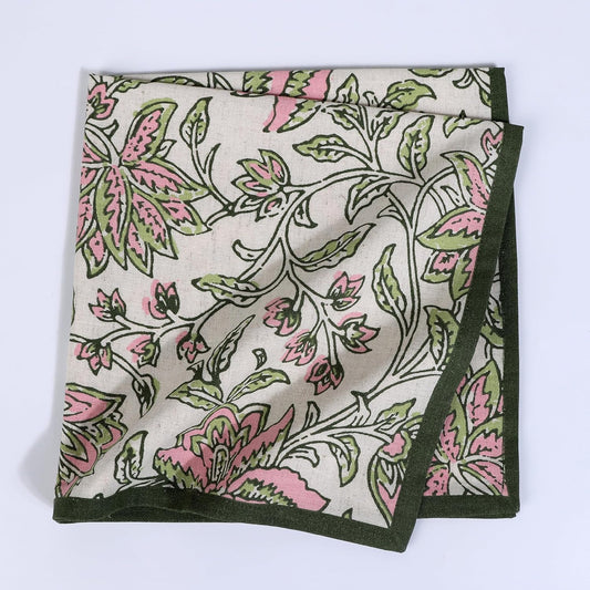 FINGERCRAFT Cloth Napkin Set of 4 Cotton Linen Blend Mitered Corner Printed Table Napkins Washable and Reusable Dinner Cloth 20x20In Summer Block Pink