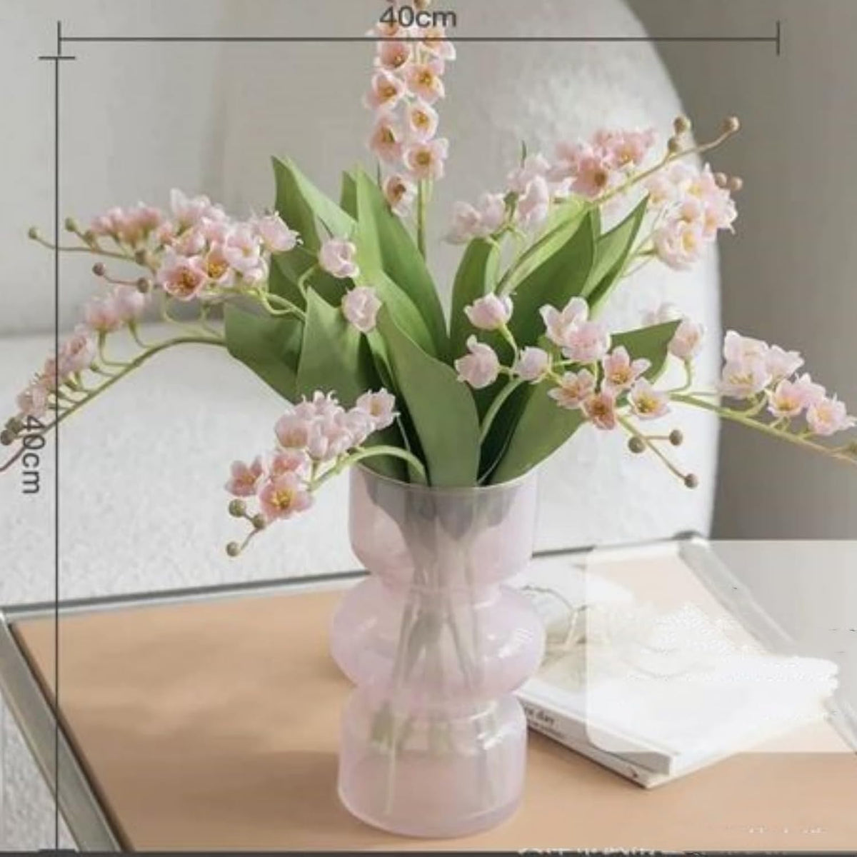 Artificial Lily of The Valley Faux White Bell Flowers Wind Chime Orchid , Outdoor Bridal Wedding Bouquet for Home Garden Party 8 Pcs (pink)