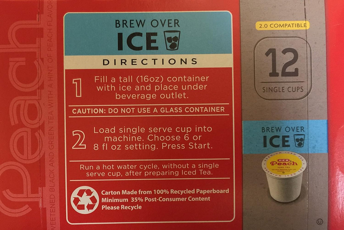 H.E.B Peach Iced Tea 12 Single Cups Compatible with Keurig K-cup Brewers