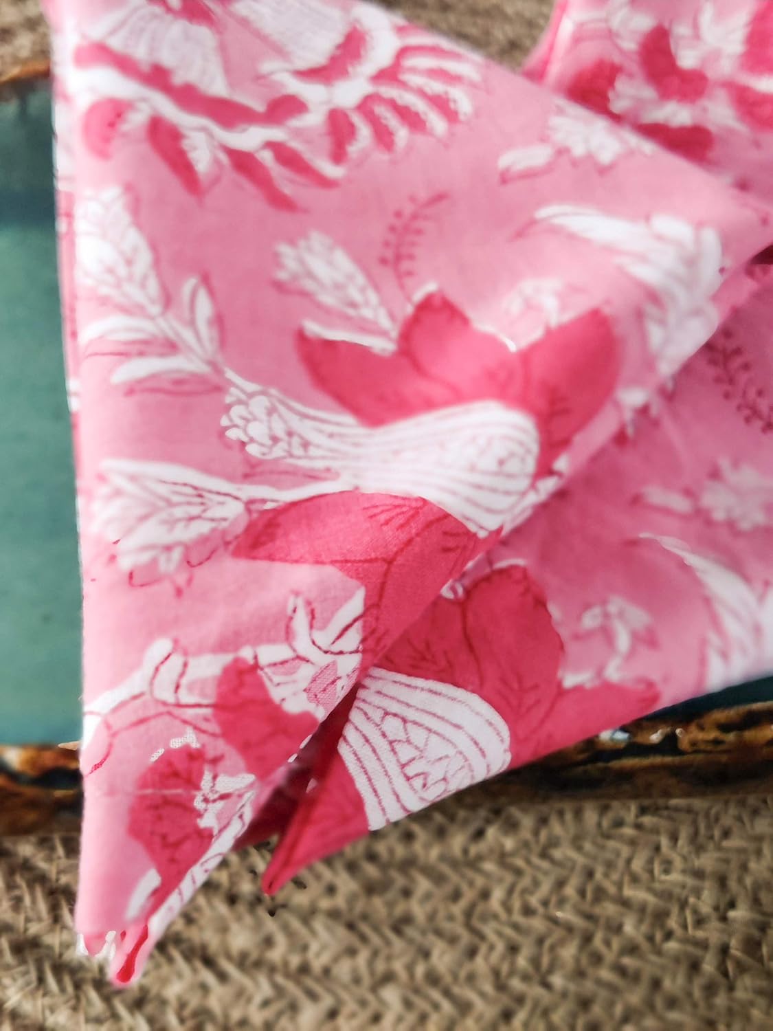 Cotton Dinner Napkins 18x18 inches - Washable Cloth Napkins Set of 6 - Everyday Use or Dinner Party and Events - Pink Lighweight Indian Block Printed Fabric