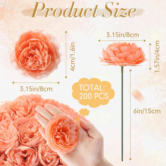 Thiccywoov 200 Pcs Silk Rose Heads Artificial Fake Flowers, Peach