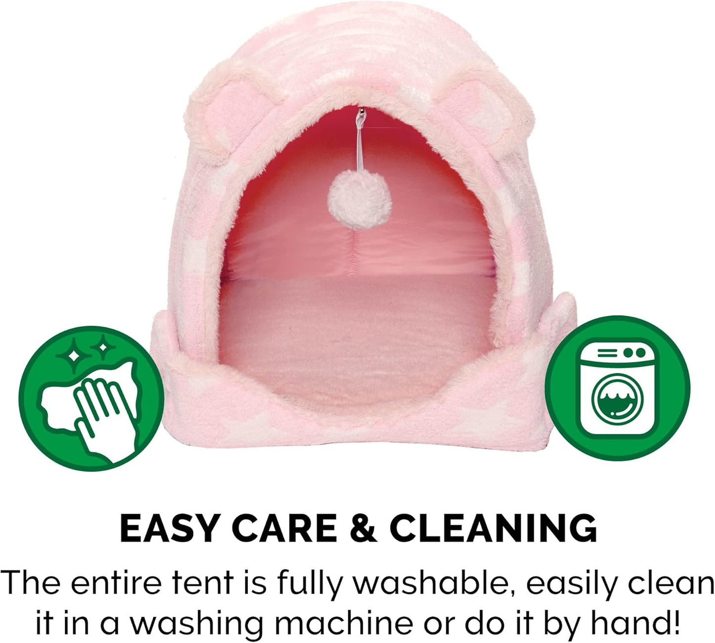 Furhaven Cat Bed Snuggle Hideout for Indoor Cats & Small Dogs, Washable & Foldable w/ Plush Ball Toy - Snuggle Hideout Pet Tent - Pink Stars, Small