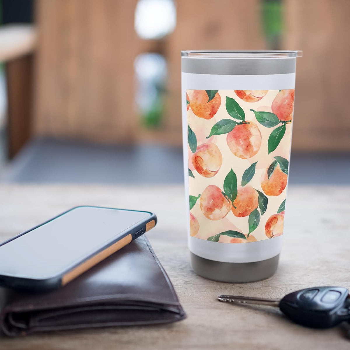 Simple Peach Pattern Art Stainless Steel Insulated Tumbler