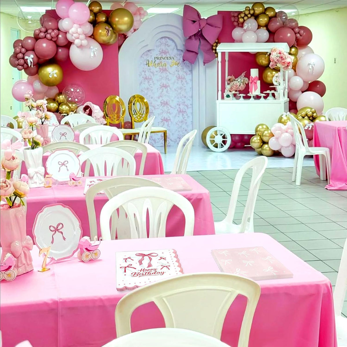 40PCS Pink Bow Napkins Coquette Bow Birthday Decoration for Girls