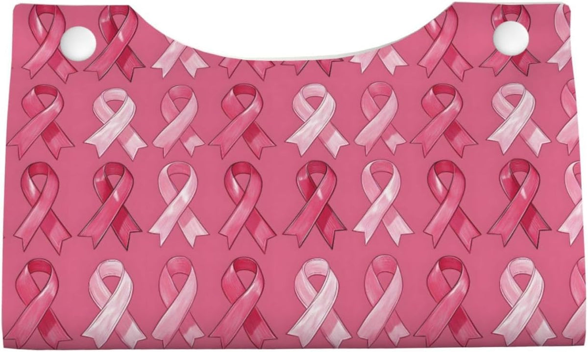 Pink Ribbon Print Long Leather Tissue Box Cover Holder, Foldable Modern Tissue Box Cover, Aesthetic Desk Accessories for Bathroom Tabletop Office Car Home Decor