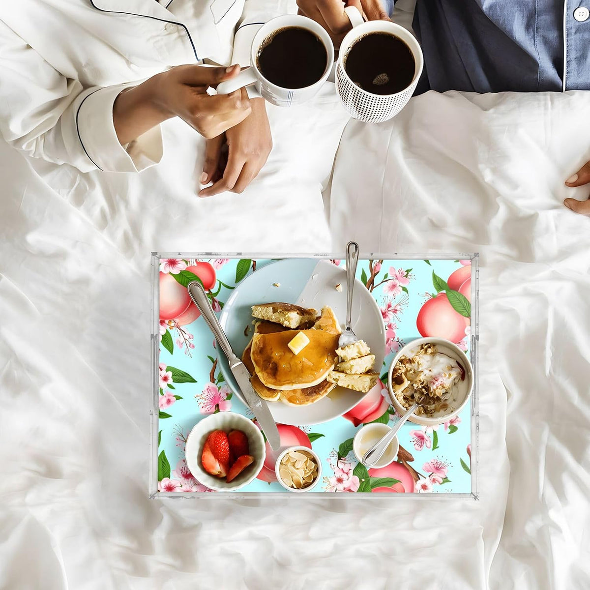 Peach Serving Tray, 15.7x11.8 Inches Decorative Acrylic Tray with Handles for Breakfast, Coffee Table, Bathroom Organizer, Storage Tray