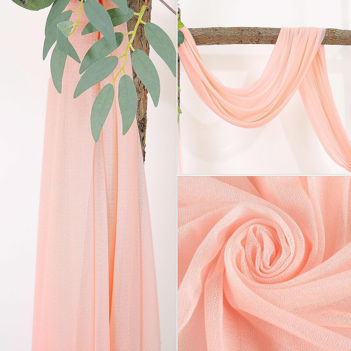 Pale Peach Voile Swag Scarf Valances Curtains,Long Sheer Chiffon Fabric Backdrop Curtains Scarves for Wedding Arch Draping,Party Outdoor Decor,30 by 118 Inches,1 Panel