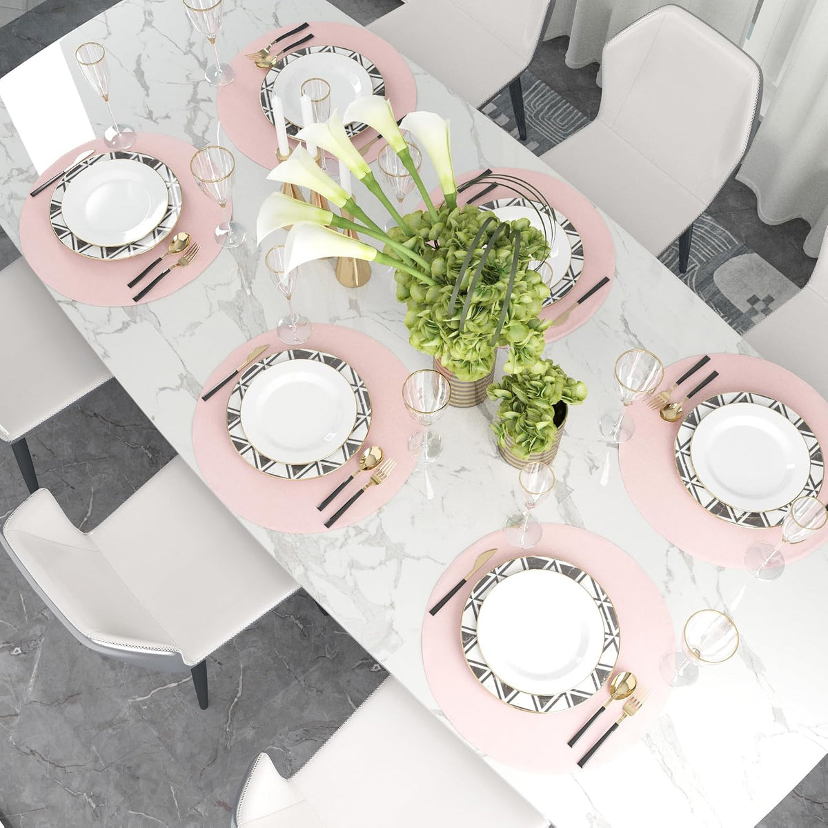 Set of 4 Round Placemat 15 Inch Soft Linen eco-Friendly Fabric Handcrafted Machine Washable Indoor & Outdoor Tablemat Baby Pink