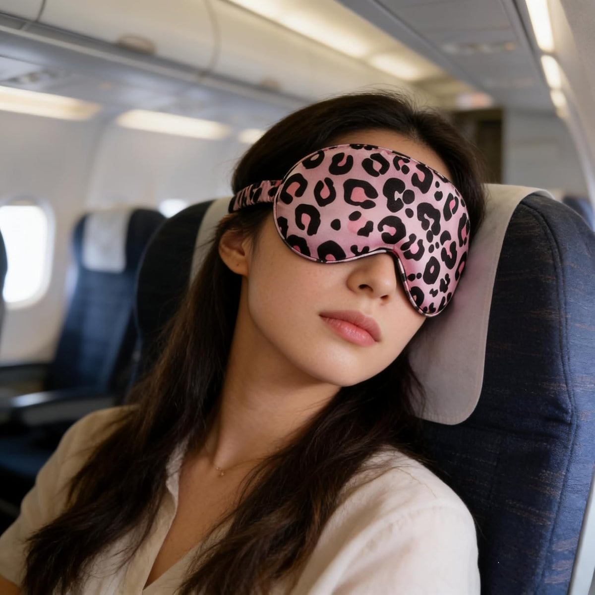 2 Pack Sleep Mask,Silk Eye Mask for Night Sleeping Office Travel, Blindfold with Adjustable Strap for Men Women (Pink Leopard)