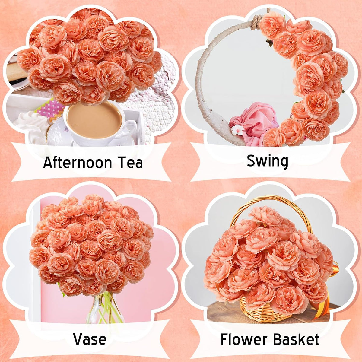Thiccywoov 50 Pcs Silk Rose Heads Artificial Fake Flowers, Peach