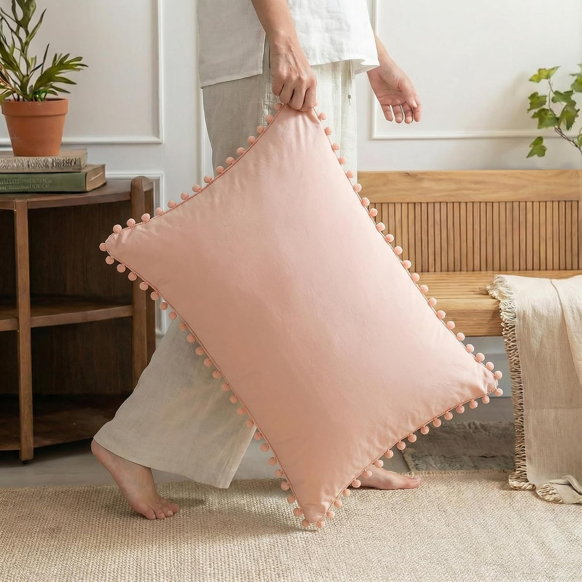 Pink Pillow Cases King Size Boho Pillowcases Set of 2 100% Soft Washed Microfiber Girls Pink Pillow Case Cover 20x36 Inches Peach Pillow Shams for Bedroom Decor