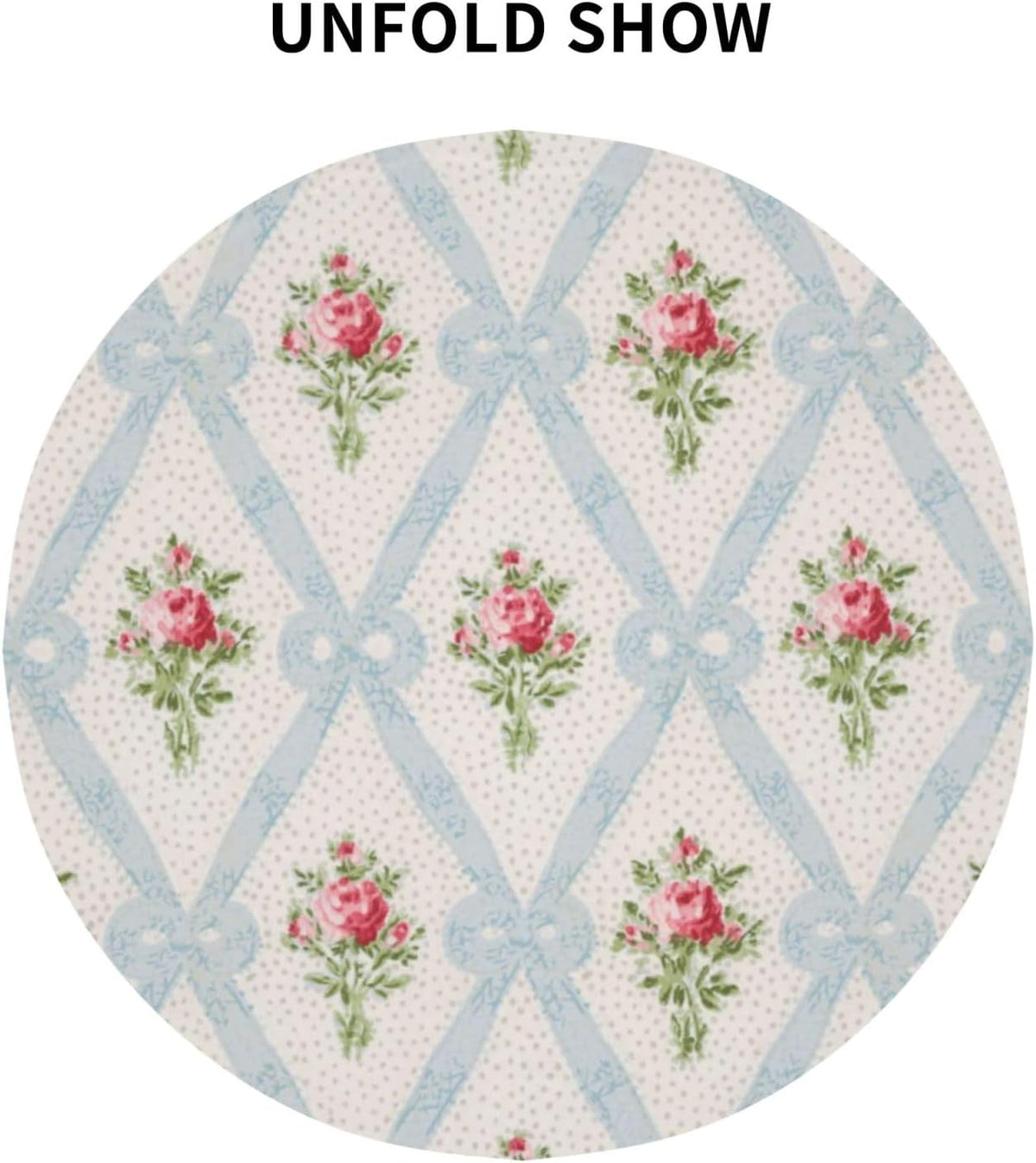 Pink Victorian Roses with Blue Ribbon Lattice Round Tablecloths 60 Inch Decorative Washable Fabric Table Covers for Dining Kitchen Party Outdoor