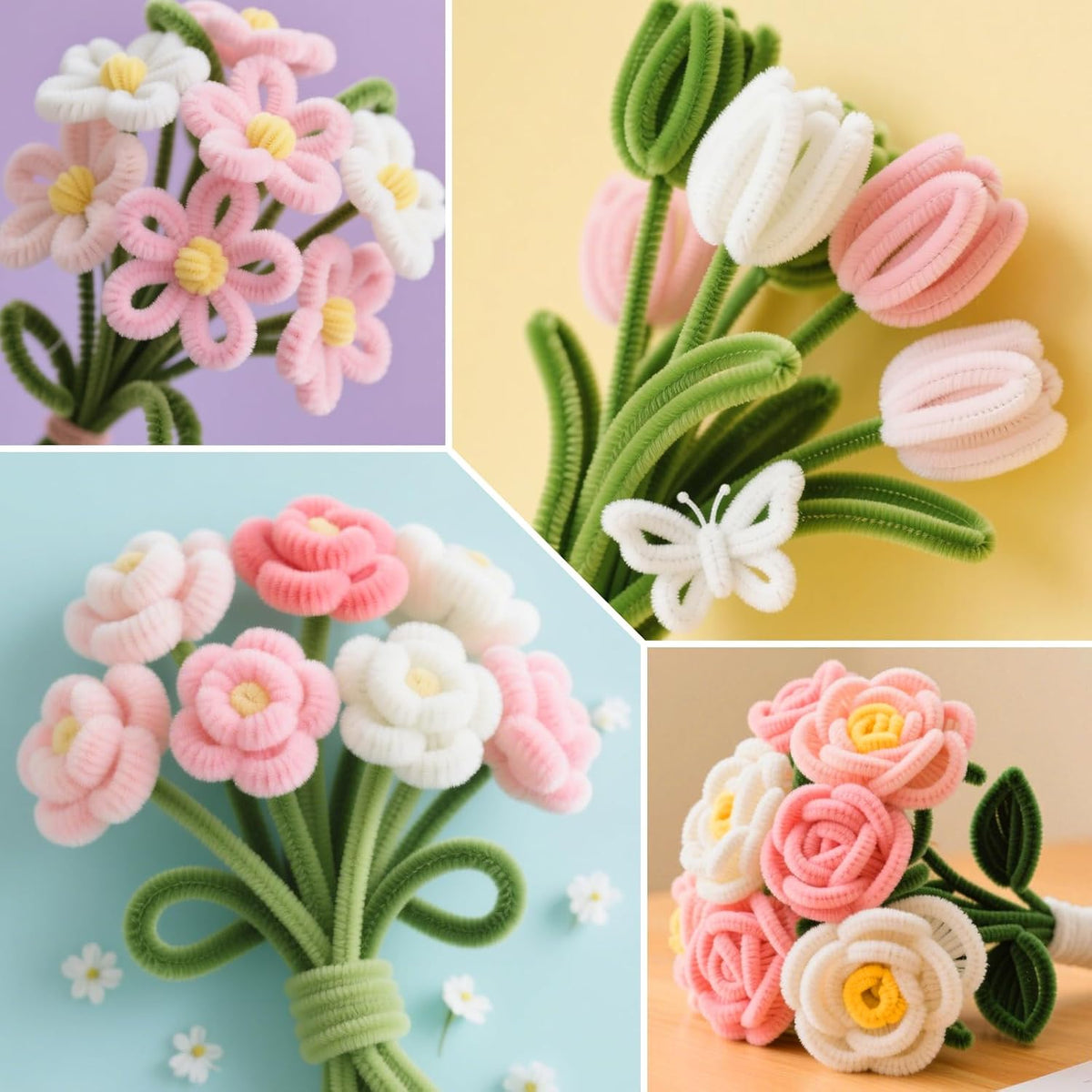 521 Pcs 5 Colors Art Chenille Stems Pipe Cleaners Flower Making Kit