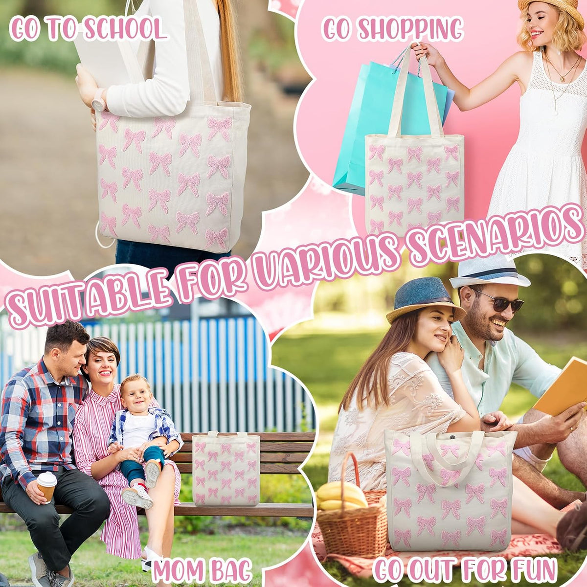 Aesthetic Embroidery Tote Bag for Women Floral Reusable Canvas Cute Shoulder Bag for Gym Shopping