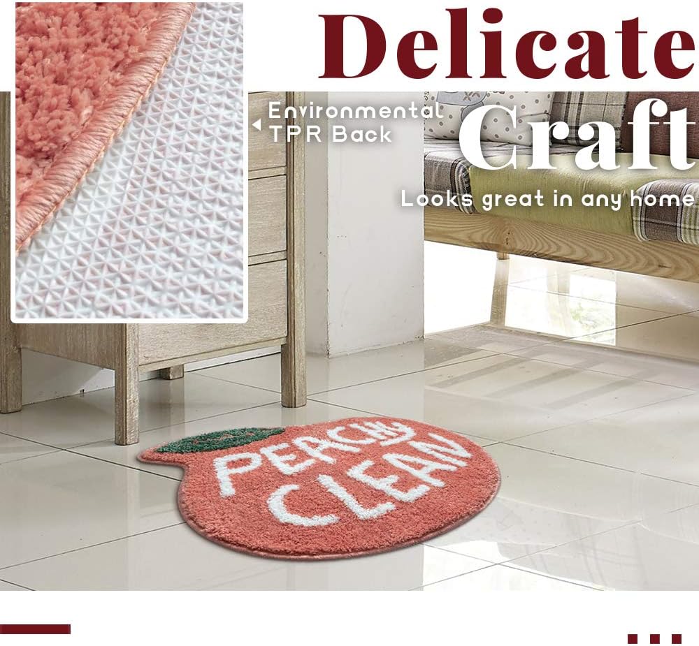 Peach Bath Mat Peachy Clean Bath Mats for Bathroom Non Slip Coral Pink Bathroom Rugs Washable Bathtub Mat Toilet Rug(25.2"X20.5")