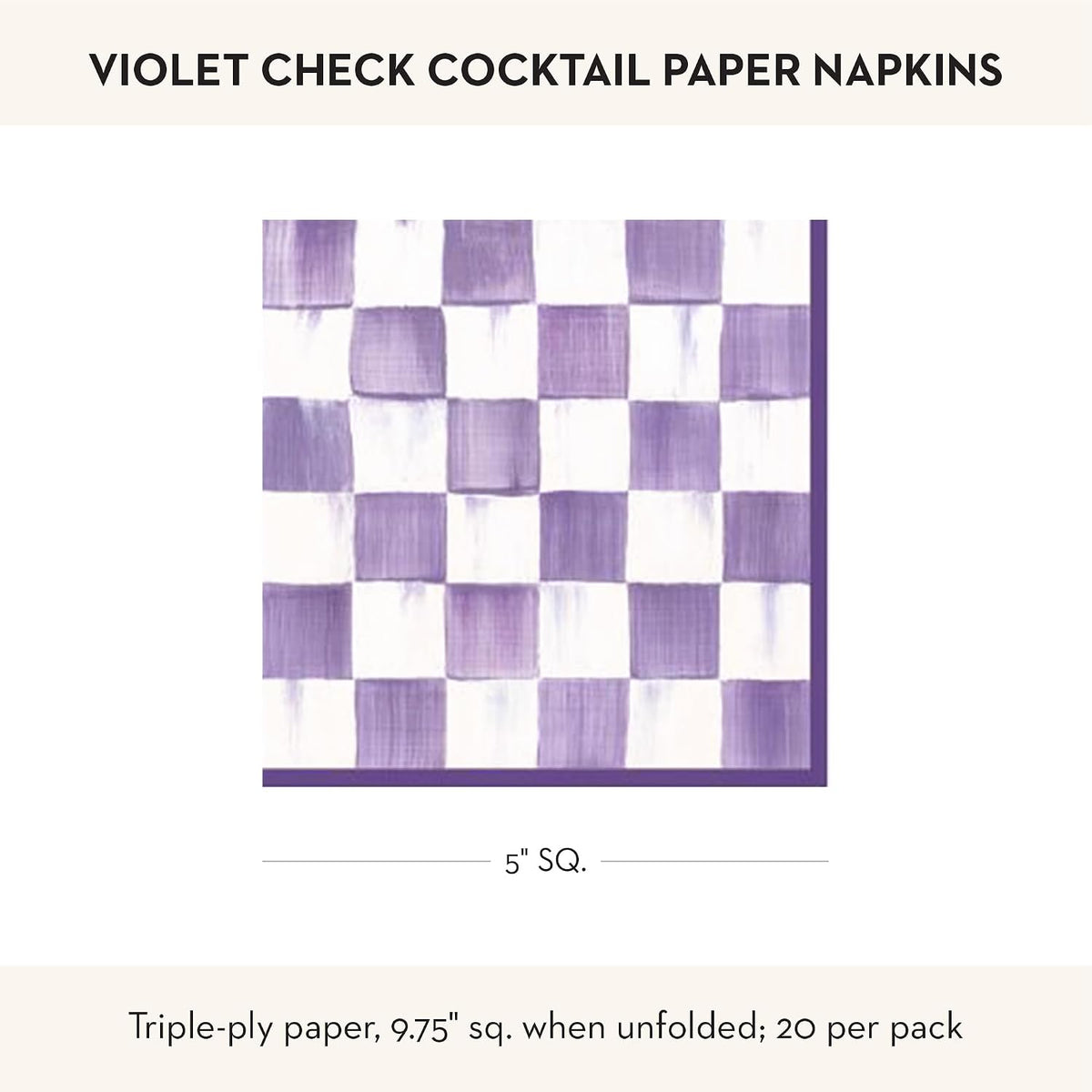 Cocktail Paper Napkin Pack, Pink-and-White Rosy Check