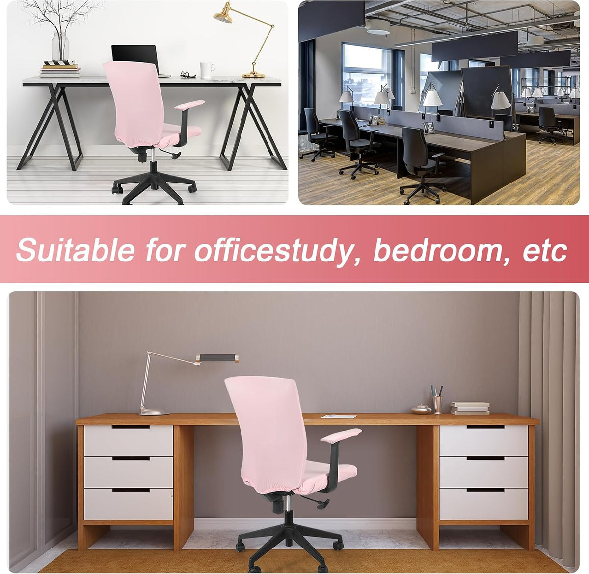 4 Pcs Office Chair Covers Set Computer Universal Protective Stretchable Chair Seat Covers Desk Armrest Cover Slipcovers Pads Office Cushion Backrest for Rotating(Regular,Pink)