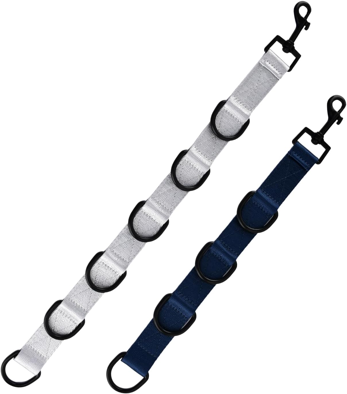 2pcs Dog Grooming Extension Strap with 4 D-Ring and 6 D-Ring Grooming Loops Adjustable Extender Straps Quick Release Pet Dog Leashes for Grooming(Color:Black Silver)